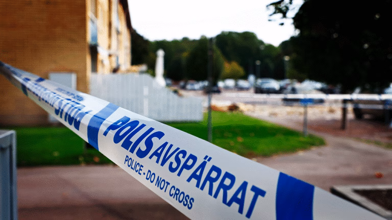 Polisens avspärrningsband vid brottsplats.