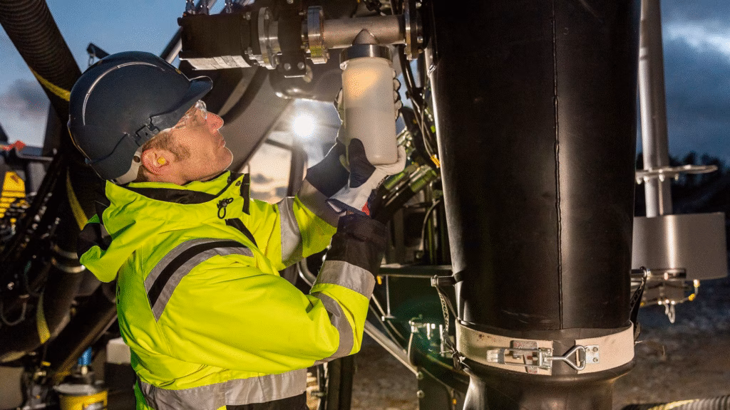 Man som utför underhåll på sin borr-rigg.